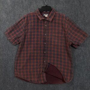 carbon2cobalt Shirt Mens Large Orange Gray Plaid Short Sleeve‎ Button Up Pocket